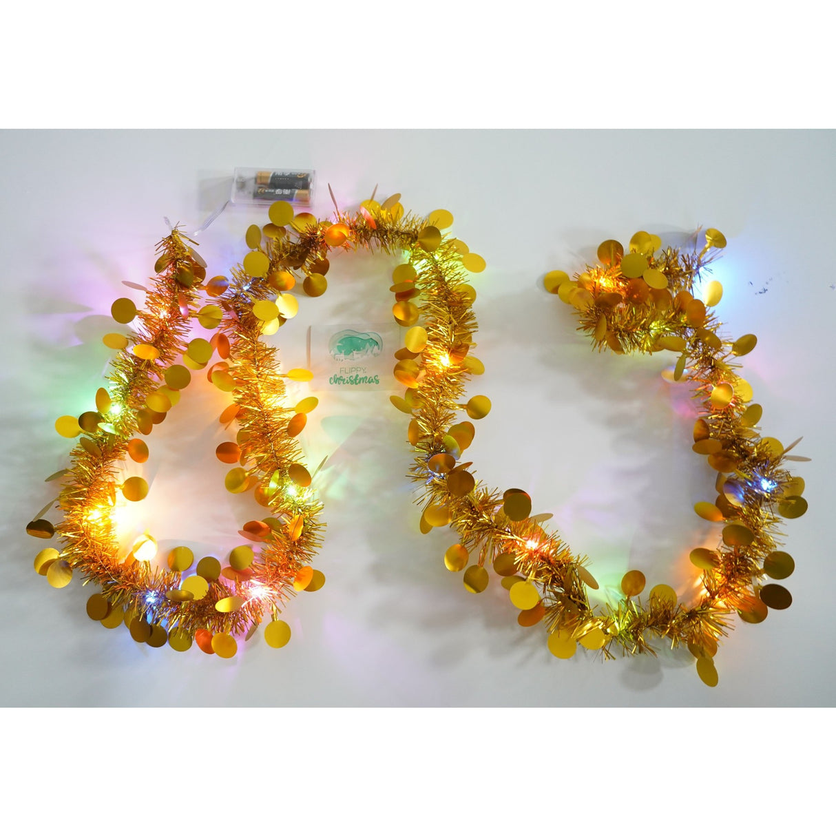 Коледна тенделка с LED, злато, PVC, шнур, изкуствена