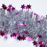 Beteala de Craciun cu LED, Vivimall, 2 m, 5 cm Grosime, din PVC, Model cu Stelute, Artificiala, Mov/Argintiu - vivimall.ro