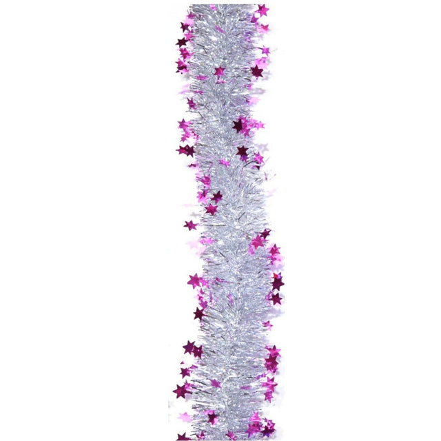 Beteala de Craciun cu LED, Vivimall, 2 m, 5 cm Grosime, din PVC, Model cu Stelute, Artificiala, Mov/Argintiu - vivimall.ro