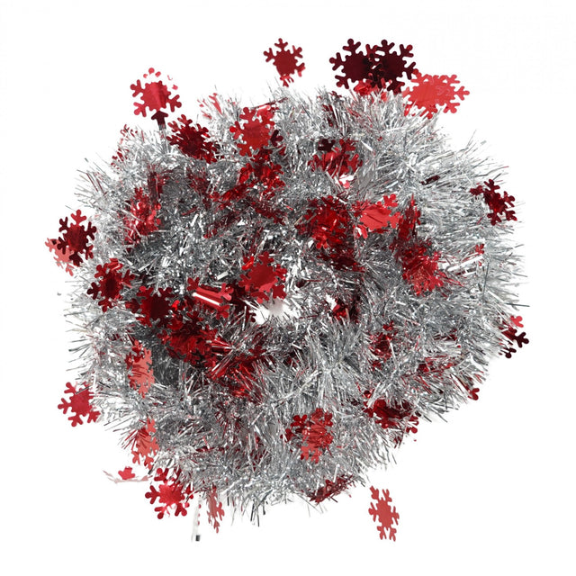 Beteala Craciun cu LED, Rosie, model cu fulgi de nea, 2 m x 5 cm, PVC, Sir, Artificiala, Vivimall - vivimall.ro