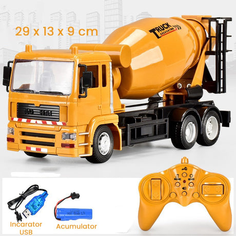 Camion Betoniera Jucarie pentru Copii, Vivimall, Jucarie Camion Betoniera cu Telecomanda, Jucarie de Constructie, Acumulator cu Incarcare USB, 29 x 13 x 9 cm, Galben - vivimall.ro