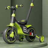Bicicleta Multifunctionala pentru Copii, Flippy, 3 in 1 Bicicleta Troller Tricicleta, 2-6 ani, cu Roti Auxiliare, Ghidon si Scaun Reglabil, 93 x 78 x 43 cm, Negru Verde - vivimall.ro