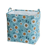 Cos depozitare, Vivimall, Capac cu Snur, 175 L, Confectionat din Bumbac si un Strat Impermeabil, 50 x 50 x 70 cm, Albastru Deschis, Imprimeu Flori - vivimall.ro