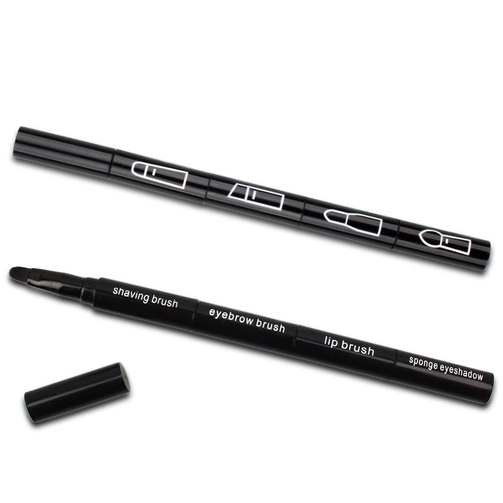 Set Pensule de Machiaj 4in1, Flippy, pentru Fard, Sprancene si Buze, 16 cm, din Plastic, Negru - vivimall.ro