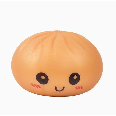 Jucărie Squishy Flippy model Gălușcă Bao Bun galbenă, prezentare în coșulețul steamer inclus