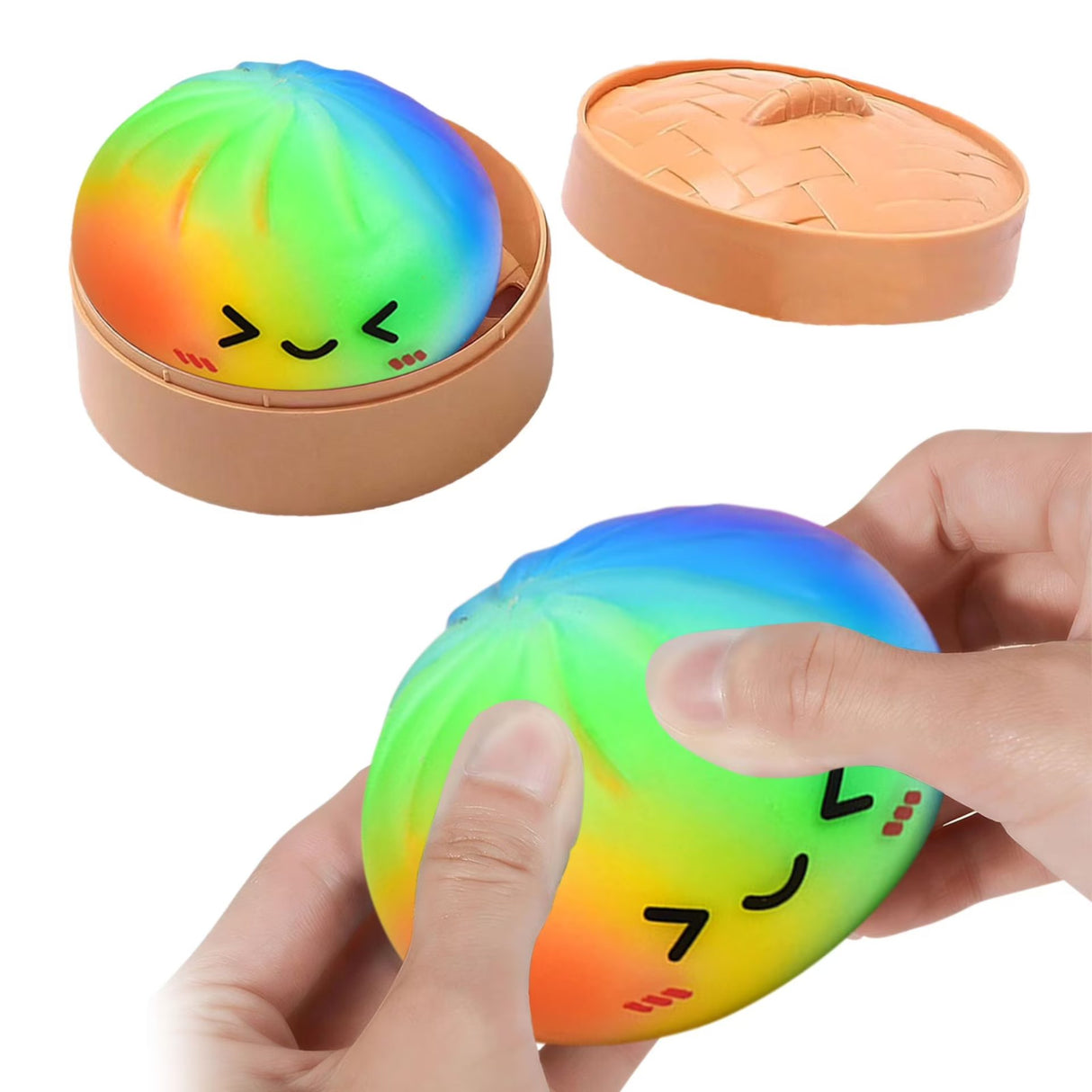 Jucarie Antistres, Flippy, Squishy Gigant,Model Galusca, Minge Interactiva, cu Revenire Lenta, Include Cosulet Steamer, 8.5 cm, Multicolor - vivimall.ro