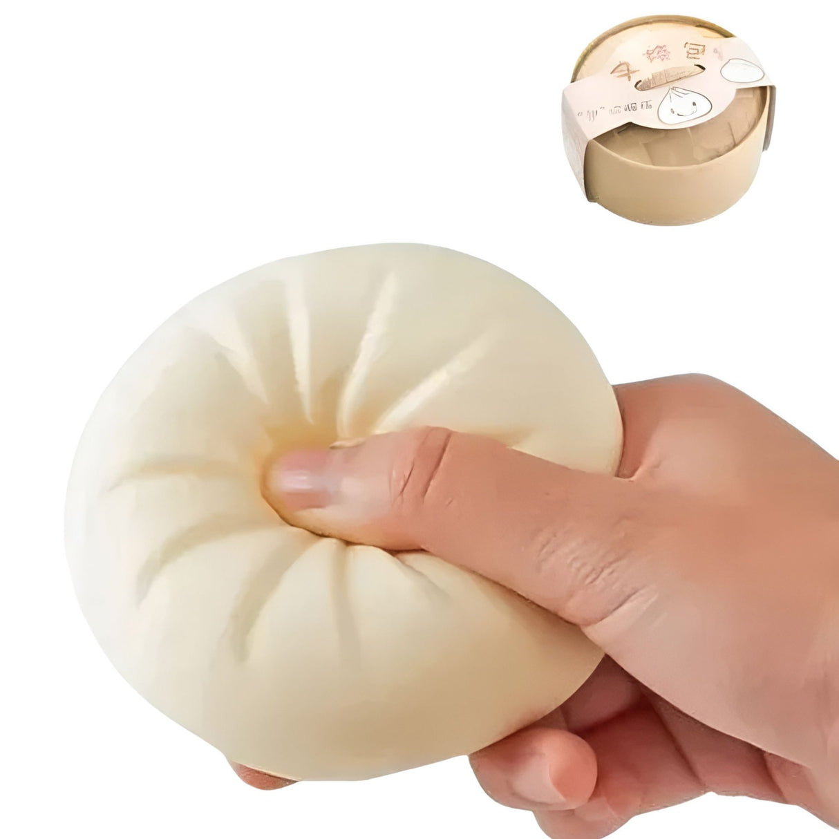 Jucărie Squishy Flippy 10 cm prezentată în coșulețul tradițional de bambus inclus în pachet