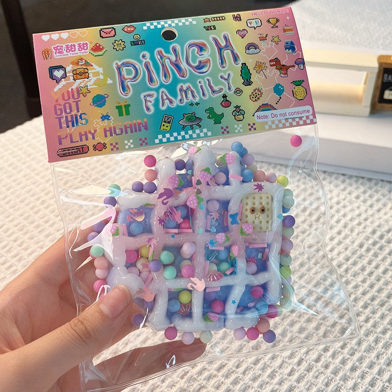 Jucarie Antistres Squishy, Vivimall, cu Revenire Lenta, Squeeze Pinch Family, Model Waffle, 6x6 cm, 99g, Ambalaj Transparent, Multicolor - vivimall.ro