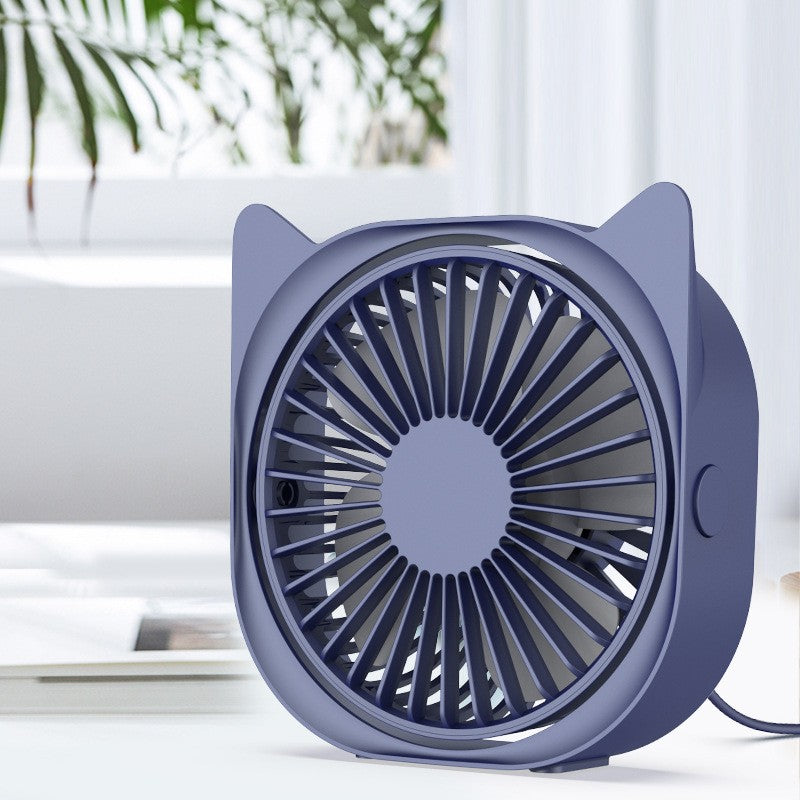 Mini ventilator pentru birou cu usb, Vivimall, rotire 360 grade, 3 viteze, 13.5 x 12,8 cm, Albastru - vivimall.ro