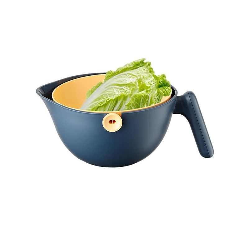 Bol Cu Doua Straturi, Pentru Fructe, Legume, Cu Cos De Scurgere A Apei, 2L, Din Abs+Pp, 29.9 X 22.5 X 11.8 Cm, Albastru-Portocaliu - vivimall.ro