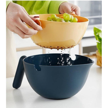 Bol Cu Doua Straturi, Pentru Fructe, Legume, Cu Cos De Scurgere A Apei, 2L, Din Abs+Pp, 29.9 X 22.5 X 11.8 Cm, Albastru-Portocaliu - vivimall.ro
