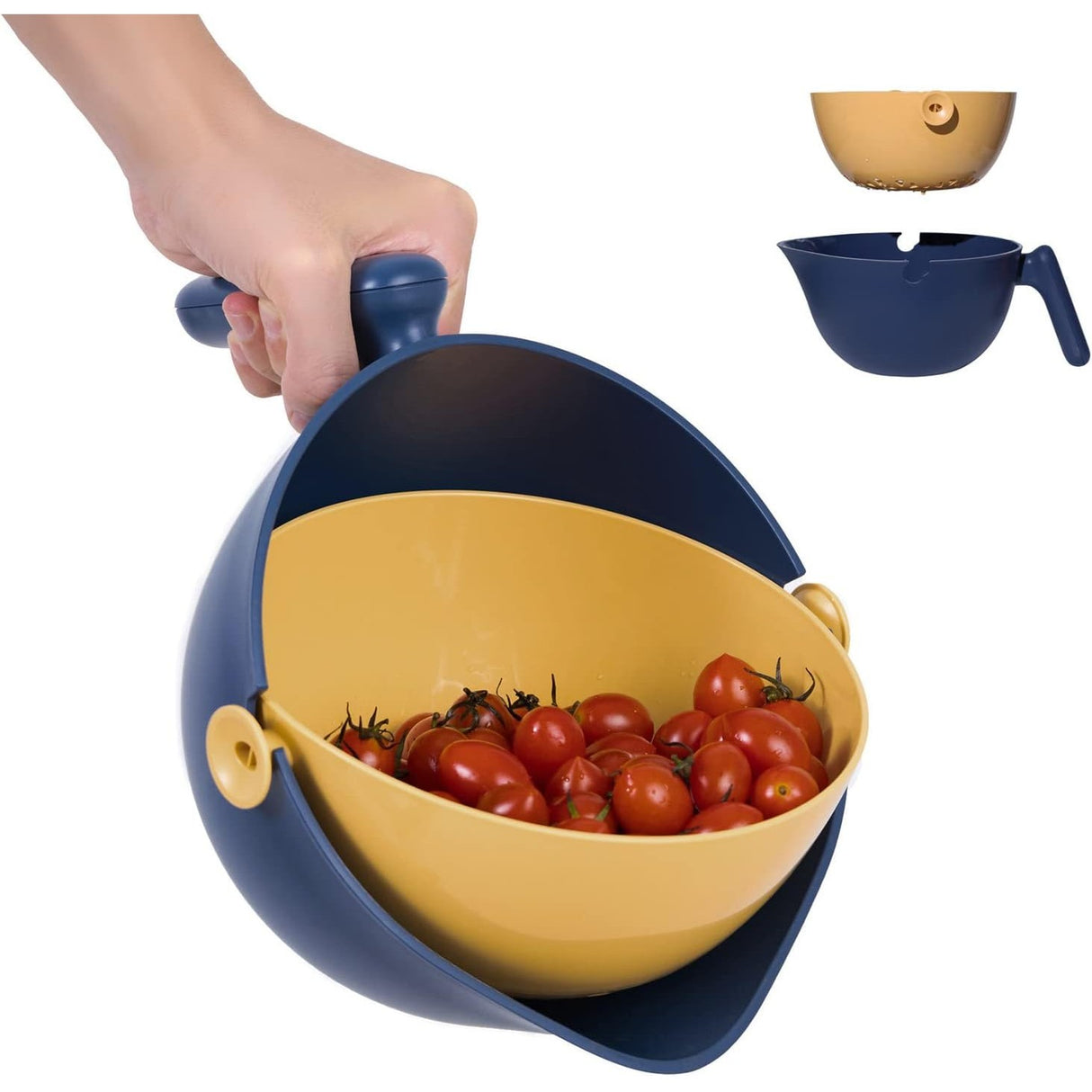 Bol Cu Doua Straturi, Pentru Fructe, Legume, Cu Cos De Scurgere A Apei, 2L, Din Abs+Pp, 29.9 X 22.5 X 11.8 Cm, Albastru-Portocaliu - vivimall.ro