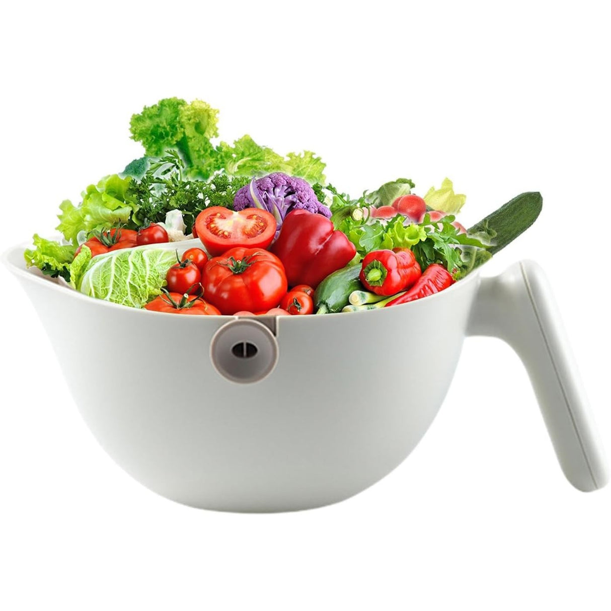 Bol cu Doua Straturi, Vivimall, pentru Fructe, Legume, cu Cos de Scurgere a Apei, 2L, din ABS+PP, 29.9 x 22.5 x 11.8 cm, Alb - Gri - vivimall.ro