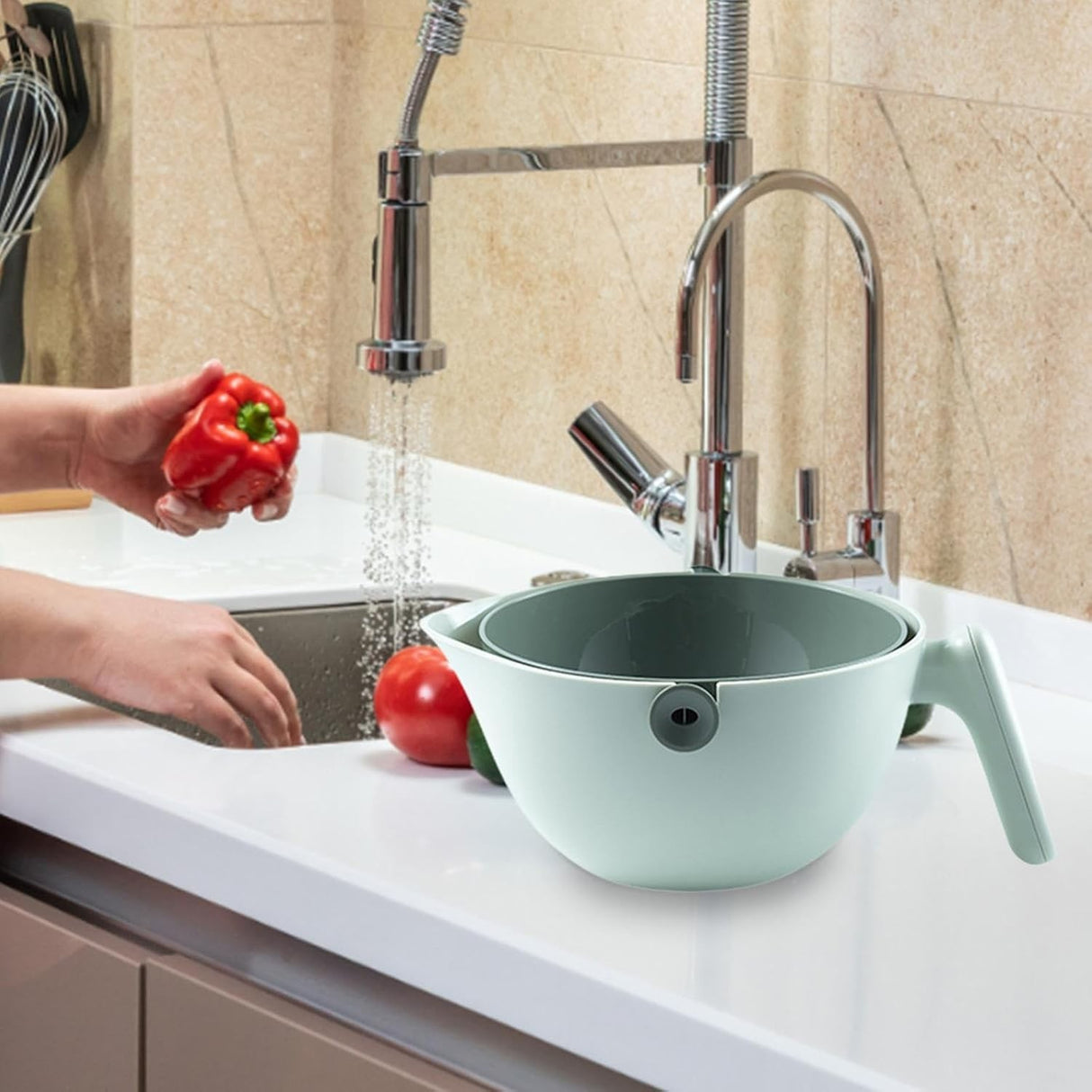 Bol 2 în 1 cu sistem de scurgere, material rezistent | KitchenFlow - vivimall.ro