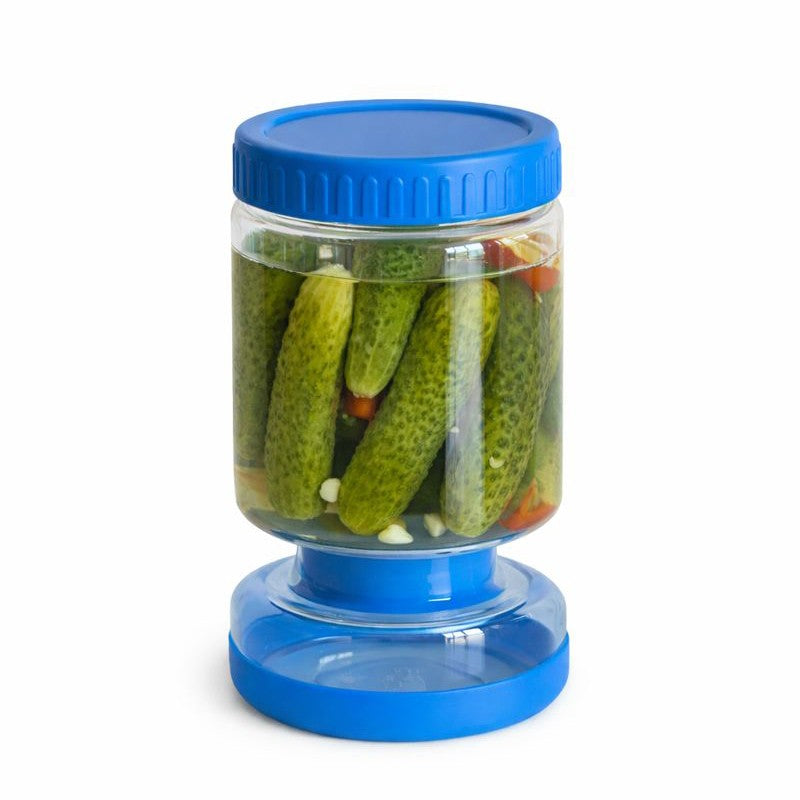 Borcan de Muraturi, Vivimall, Borcan cu Separator Divizat de 34oz pentru Lichide, Ermetic, Termorezistent, Tip Clepsidra, 800 ml, 21 x 11 x 11 cm, Capac Albastru - vivimall.ro