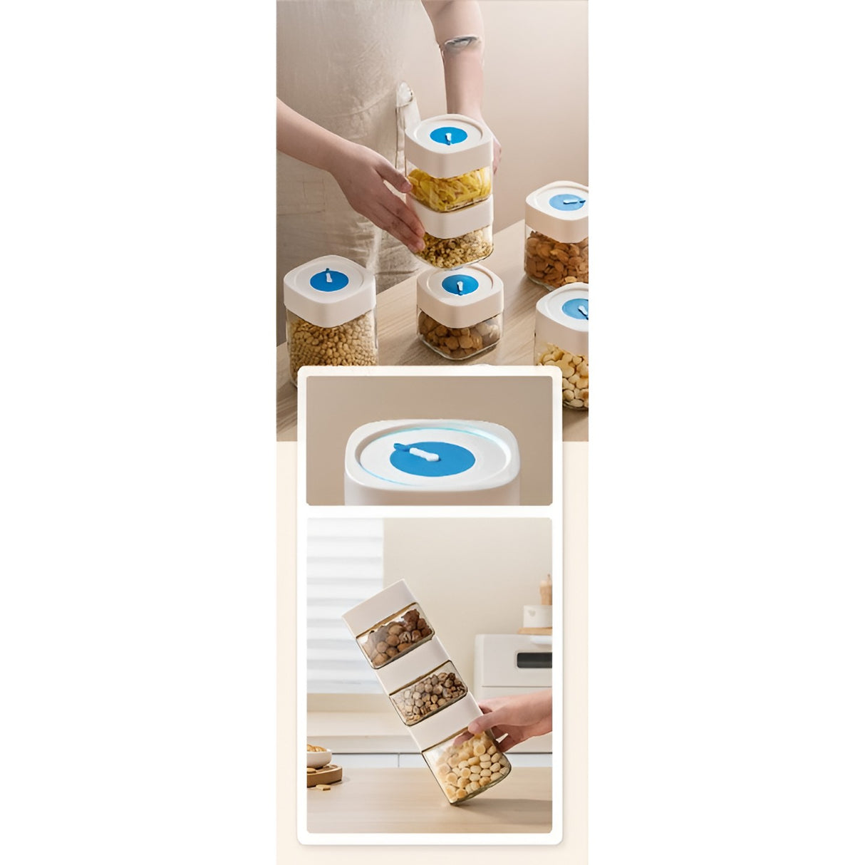 Borcan Din Sticla De Inalta Calitate, Capac Ermetic, Uz Casnic, Depozitarea Condimentelor Sau A Alimentelor Umede Si Uscate, 750 Ml, 10X10X12.2 Cm, Alb - vivimall.ro