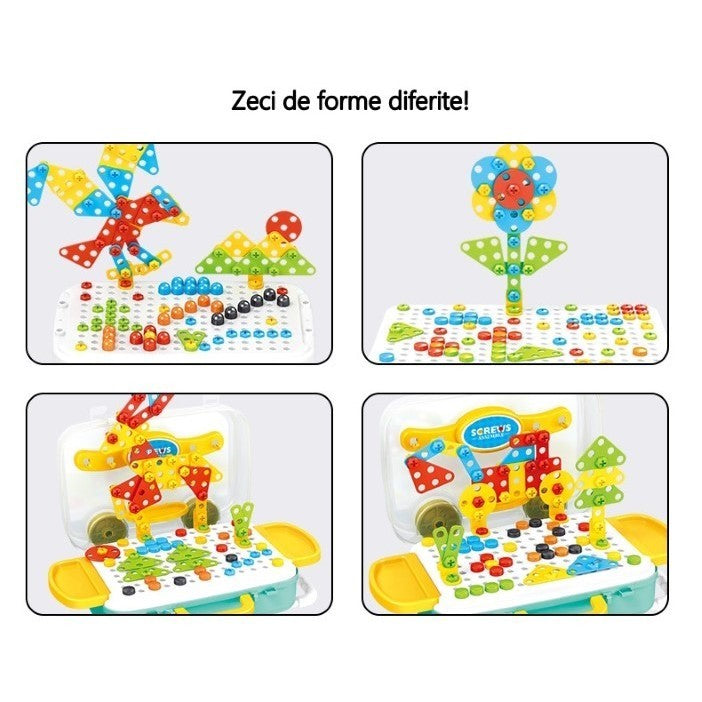 Jucarie Educativa Pentru Copii, Set 207 Piese, 6 In 1, Valiza Cu Bormasina