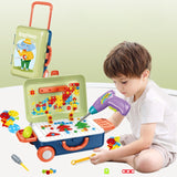 Jucarie Educativa Pentru Copii, Set 207 Piese, 6 In 1, Valiza Cu Bormasina