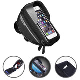 Borseta bicicleta impermeabila cu husa pentru telefon Flippy, montare pe ghidon, compatibila cu telefoane de pana la 16 cm, spatiu depozitare, 18.5x9.5 cm, negru - vivimall.ro