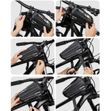 Borseta pentru bicicleta cu suport de telefon Vivimall, capcitate 1L, 20.5x11.1x10.5 cm, cu spatiu de stocare, protectie waterproof, ecran tactil, fixare in 3 locuri, protectie lumina, orificiu casti, negru - vivimall.ro