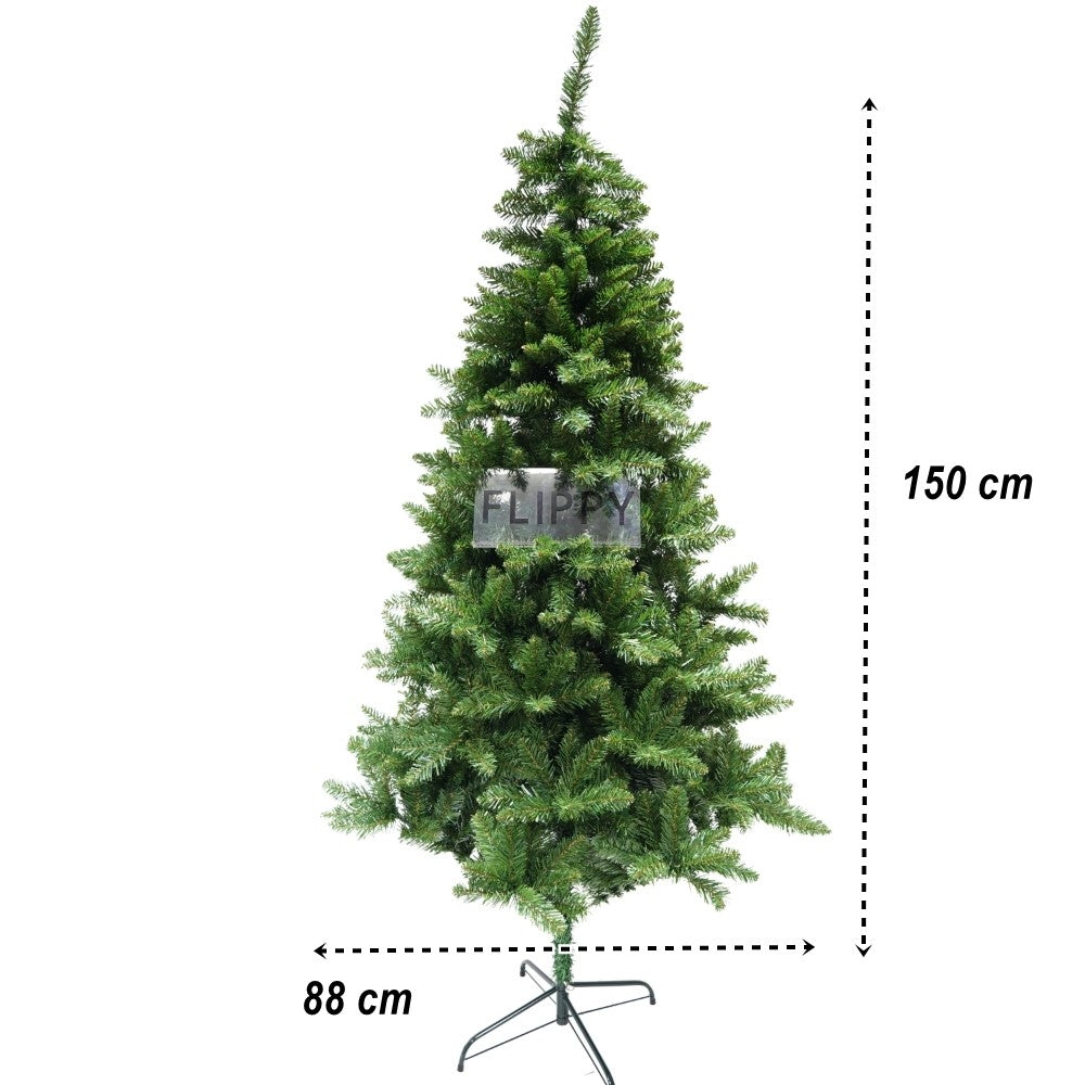 Brad artificial de Craciun, clasic, pentru interior/exterior, inaltime 150 cm, diametru 88 cm, 437 ramuri, Vivimall, verde, suport metalic inclus - vivimall.ro