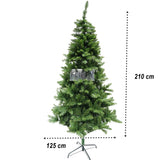 Brad artificial de Craciun, clasic, pentru interior/exterior, inaltime 210 cm, diametru 125 cm, 957 ramuri, Vivimall, verde, suport metalic inclus - vivimall.ro