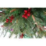 Brad artificial de Craciun, decorat cu conuri pin rosii, pentru interior/exterior, inaltime 150 cm, diametru 104 cm, 323 ramuri, Vivimall, verde, suport metalic inclus - vivimall.ro