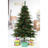 Brad artificial de Craciun, decorat cu conuri pin rosii, pentru interior/exterior, inaltime 210 cm, diametru 142 cm, 767 ramuri, Vivimall, verde, suport metalic inclus - vivimall.ro