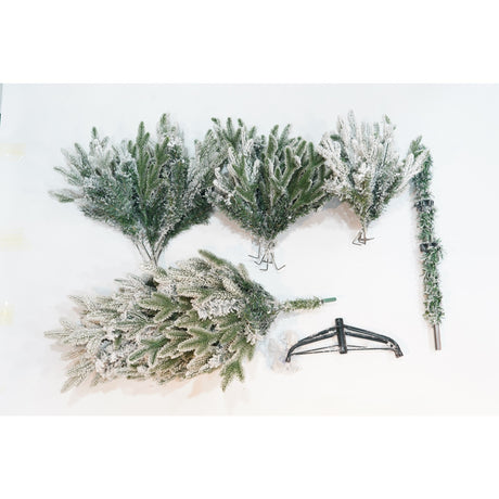 Brad Artificial de Craciun, Vivimall, 1.5 m inaltime, Verde, Pulverizat complet alb-tip zapada, Interior/ Exterior, Ramuri bogate, Resigilat - vivimall.ro