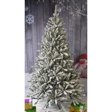 Brad Artificial de Craciun, Vivimall, 1.8 m inaltime, Verde, Pulverizat alb-tip zapada, Diametru inferior 110 cm, Interior/ Exterior - vivimall.ro