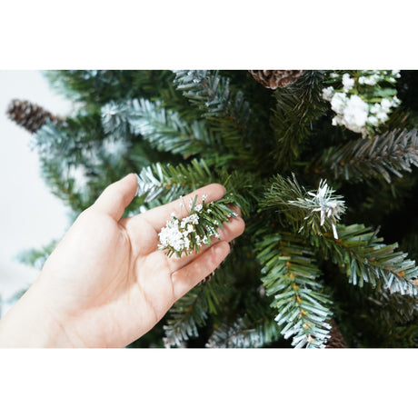 Brad Artificial bogat de Craciun, Vivimall, 2.10 m inaltime, Verde, Pulverizat alb-tip zapada, Interior/ Exterior, 1266 ramuri - vivimall.ro