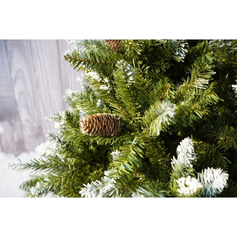 Brad Artificial bogat de Craciun, Vivimall, 2.10 m inaltime, Verde, Pulverizat alb-tip zapada, Interior/ Exterior, 1266 ramuri - vivimall.ro