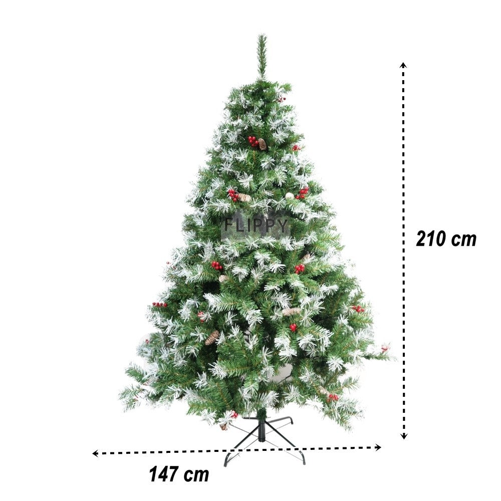 Brad Artificial De Craciun Nins, Decorat Cu Conuri Pin, Pentru Interior/Exterior, Inaltime 210 Cm, Diametru 147 Cm, 1150 Ramuri, Suport Metalic Inclus, Resigilat - vivimall.ro