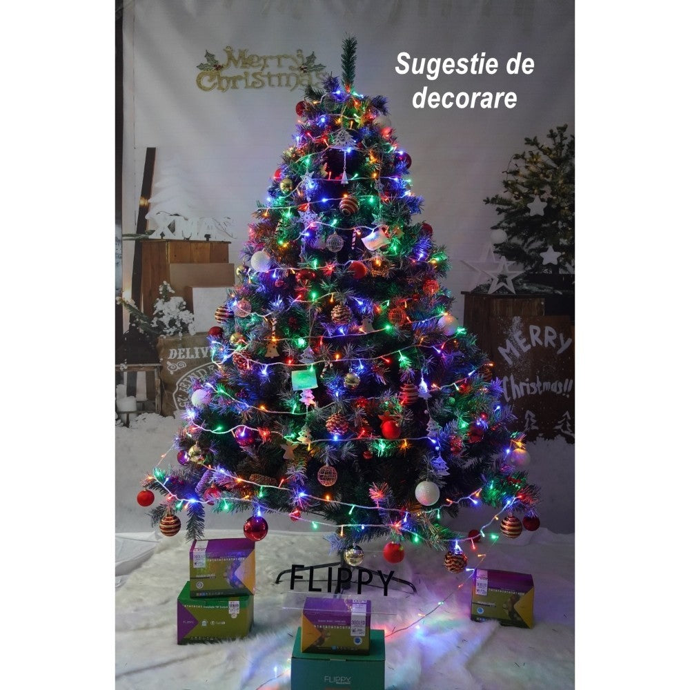 Brad Artificial De Craciun Nins, Decorat Cu Conuri Pin, Pentru Interior/Exterior, Inaltime 210 Cm, Diametru 147 Cm, 1150 Ramuri, Suport Metalic Inclus, Resigilat - vivimall.ro