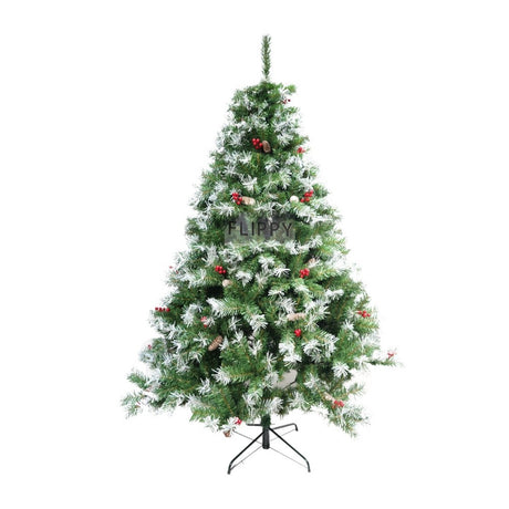 Brad Artificial De Craciun Nins, Decorat Cu Conuri Pin, Pentru Interior/Exterior, Inaltime 210 Cm, Diametru 147 Cm, 1150 Ramuri, Suport Metalic Inclus, Resigilat - vivimall.ro
