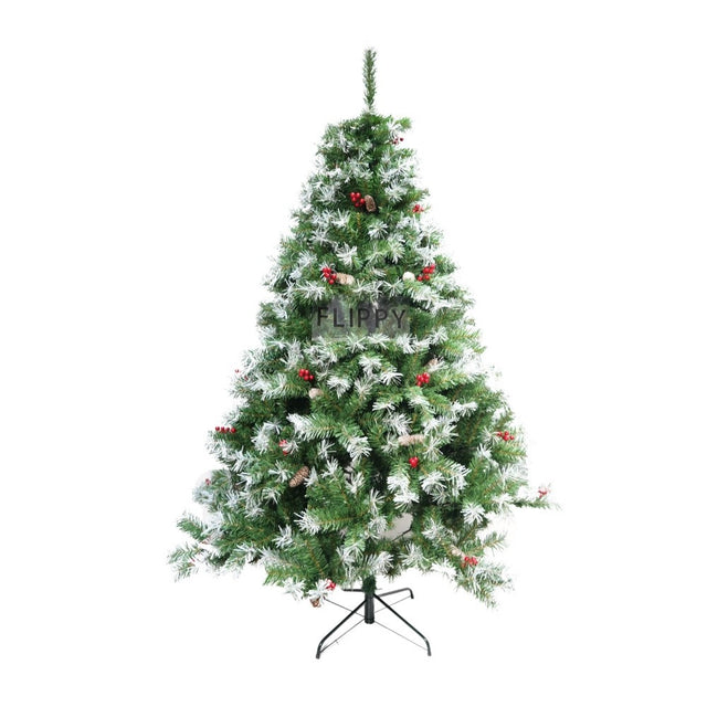 Brad Artificial De Craciun Nins, Decorat Cu Conuri Pin, Pentru Interior/Exterior, Inaltime 210 Cm, Diametru 147 Cm, 1150 Ramuri, Suport Metalic Inclus, Resigilat - vivimall.ro