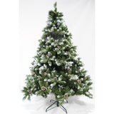 Brad artificial de Craciun nins, decorat cu conuri pin, pentru perete/colt, inaltime 210 cm, diametru 149 cm, 1224 ramuri, Flippy, verde, suport metalic inclus - vivimall.ro