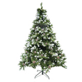 Brad artificial de Craciun nins, decorat cu conuri pin, pentru perete/colt, inaltime 210 cm, diametru 149 cm, 1224 ramuri, Flippy, verde, suport metalic inclus - vivimall.ro