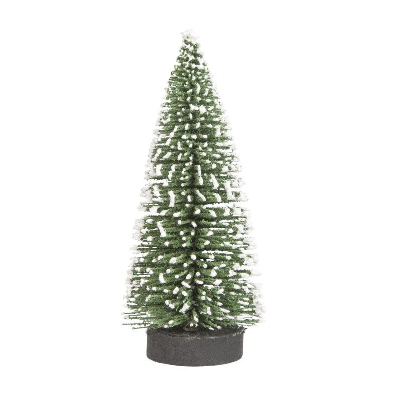 Brad artificial de craciun, ornament pentru masa, pe suport lemn, 20 cm inaltime, Verde inzapezit - vivimall.ro
