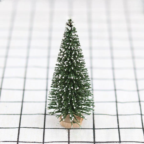 Brad artificial de craciun, ornament pentru masa, pe suport lemn, 15 cm inaltime, Verde inzapezit - vivimall.ro