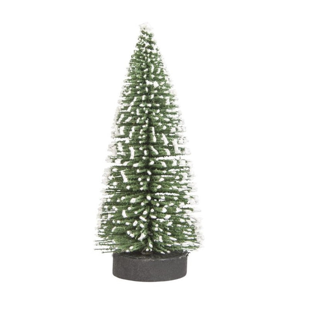 Brad artificial de craciun, ornament pentru masa, pe suport lemn, 15 cm inaltime, Verde inzapezit - vivimall.ro