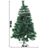 Brad artificial de Craciun tip pin inzapezit, inaltime 150 cm, diametru 85 cm, 160 ramuri cu ace 3D 12 cm, Vivimall, verde cu varfuri ninse, suport metalic inclus - vivimall.ro