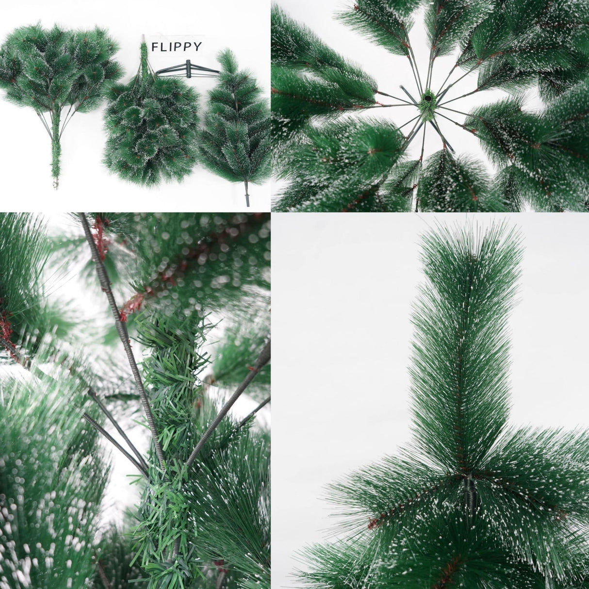 Brad artificial de Craciun tip pin inzapezit, inaltime 180 cm, diametru 105 cm, 260 ramuri cu ace 3D 12 cm, Vivimall, verde cu varfuri ninse, suport metalic inclus - vivimall.ro