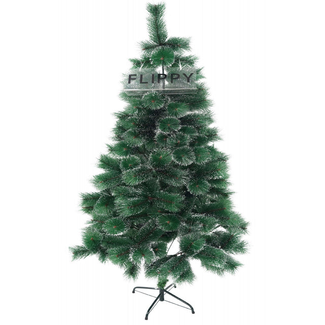 Brad artificial de Craciun tip pin inzapezit, inaltime 180 cm, diametru 105 cm, 260 ramuri cu ace 3D 12 cm, Vivimall, verde cu varfuri ninse, suport metalic inclus - vivimall.ro