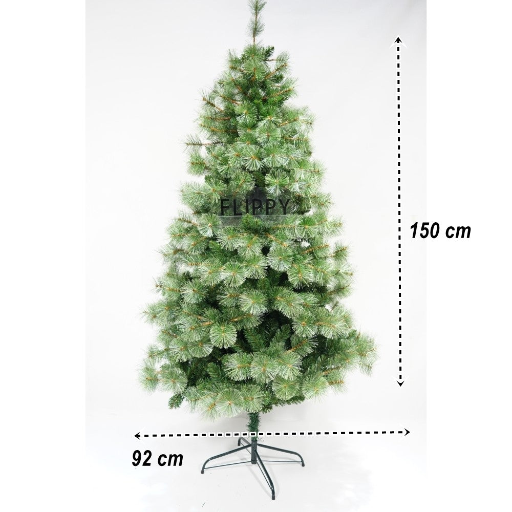 Brad artificial de Craciun tip pin, pentru interior/exterior, inaltime 150 cm, diametru 92 cm, 400 ramuri, Vivimall, verde, suport metalic inclus - vivimall.ro