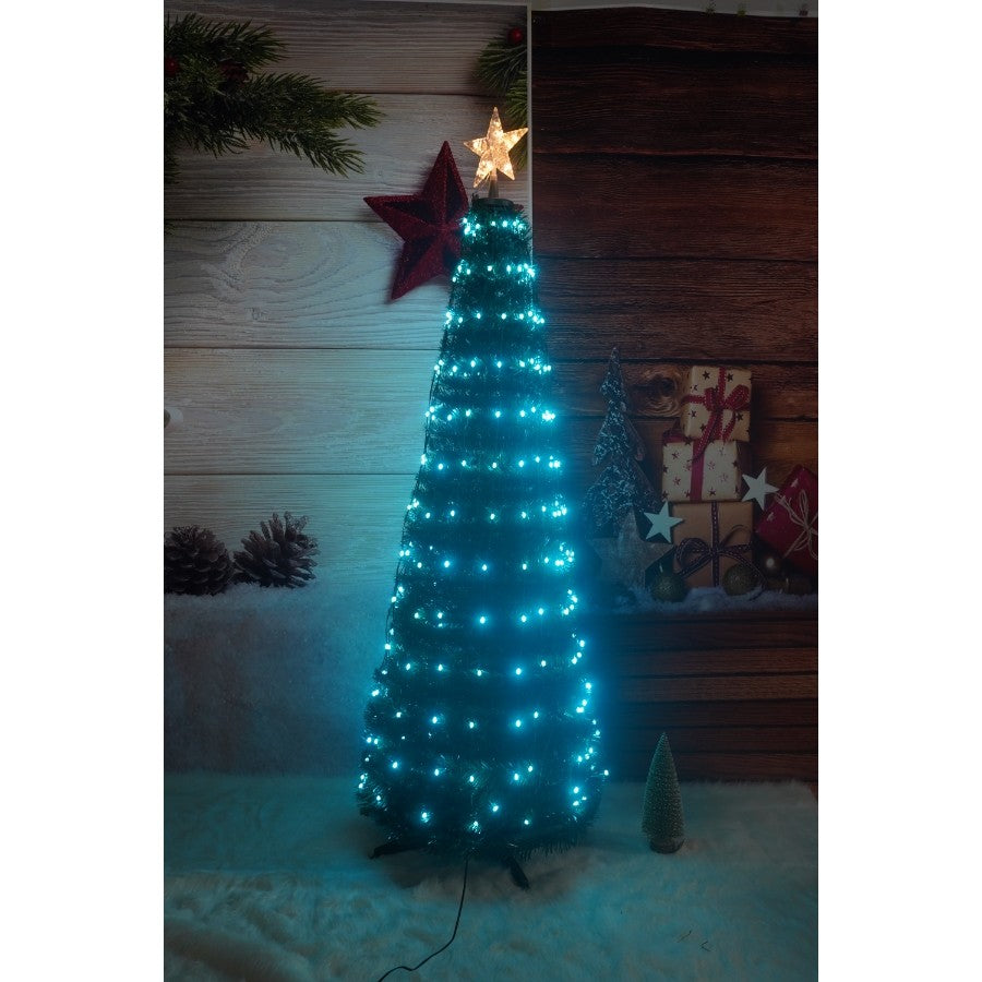 Brad artificial Pop-Up Vivimall, cu instalatie integrata, Lumini RGB, Suport inclus, Stea luminata, 304 Led, 180 cm, Material PVC, Verde - vivimall.ro