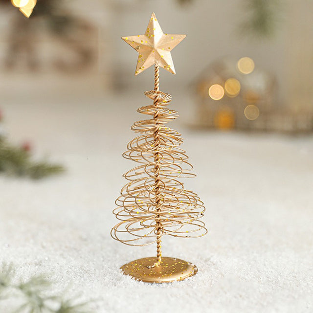 Brad de Craciun Ornament, Flippy, Decoratiune Brad micut din Metal, inaltime 16 x 6.5 x6.5 cm, Ornament de Craciun, Auriu - vivimall.ro