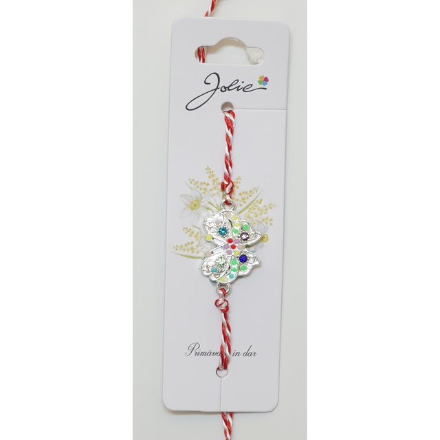 Bratara cu Snur Alb- Rosu Fluture Pietre Colorate - vivimall.ro