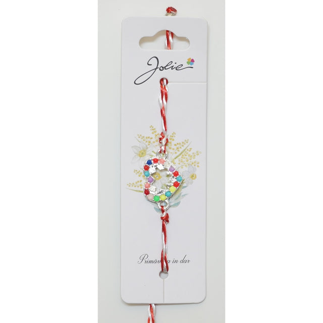 Bratara cu Snur Alb- Rosu Inima Pietre - vivimall.ro