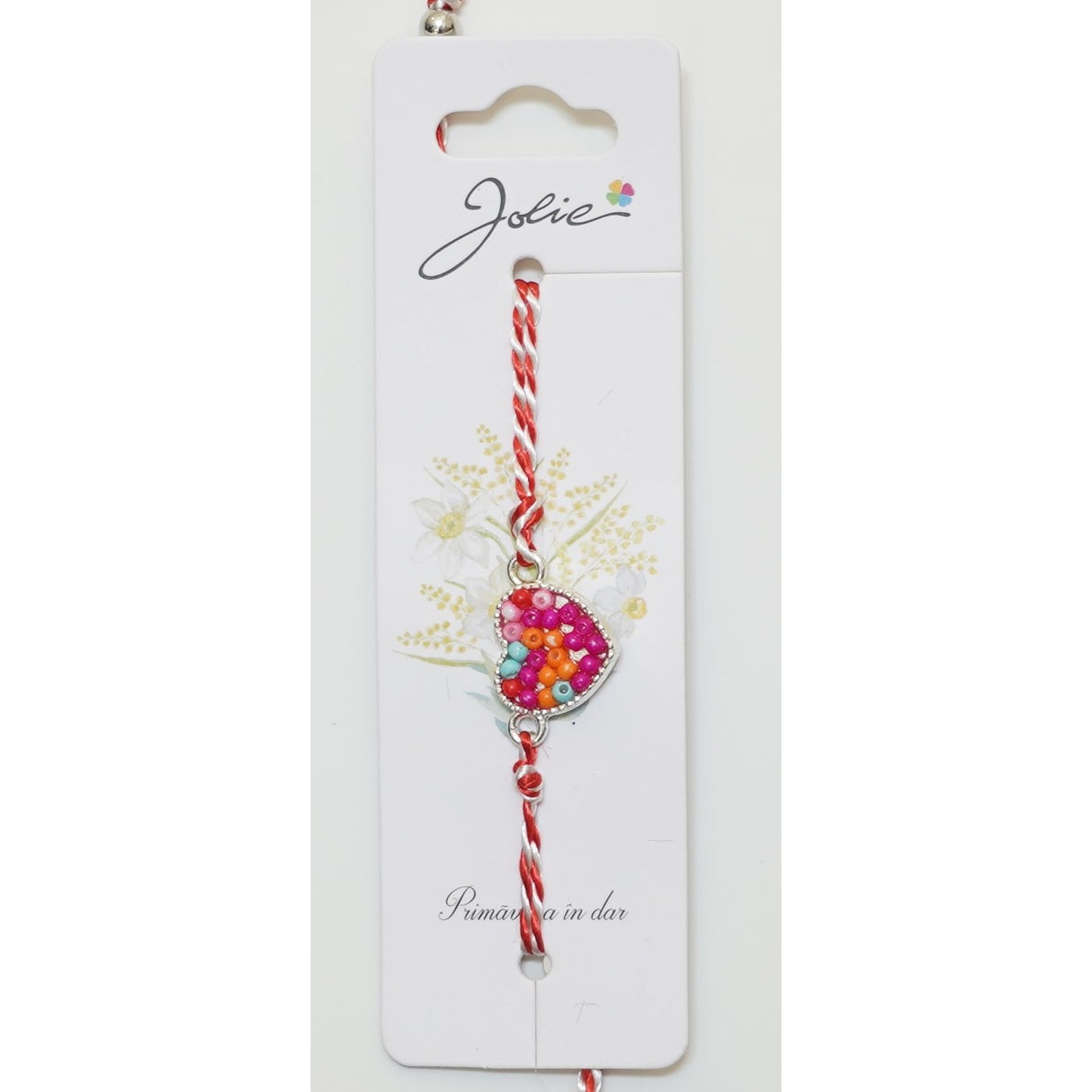 Bratara cu Snur Alb- Rosu Inimioara - vivimall.ro